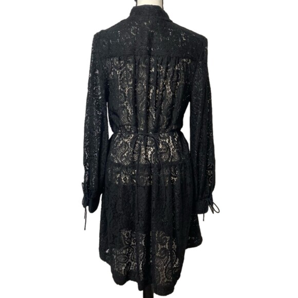 H&M Mock Neck Lace Dress Oversized Tie Neck Tie Waist Tie Cuff Rom Com Dress - Picture 6 of 10